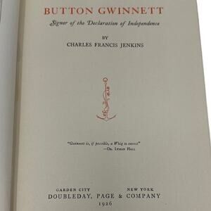 Vintage 1926 Book Button Gwinnett Declaration Independence Numbered 1st Edition